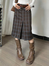 Vintage Plaid High Rise Slit No Belt Midi Skirt